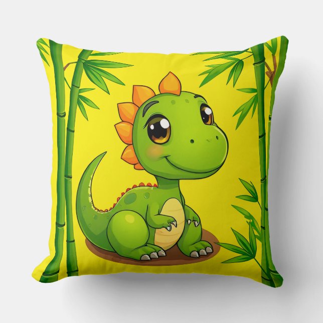 Coussin Dinosaure de dessin animé vert adorable parmi les  (Recto)