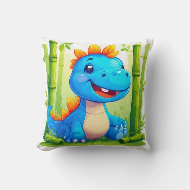 Coussin Dinosaure de dessin en forêt de Bambou (Recto)