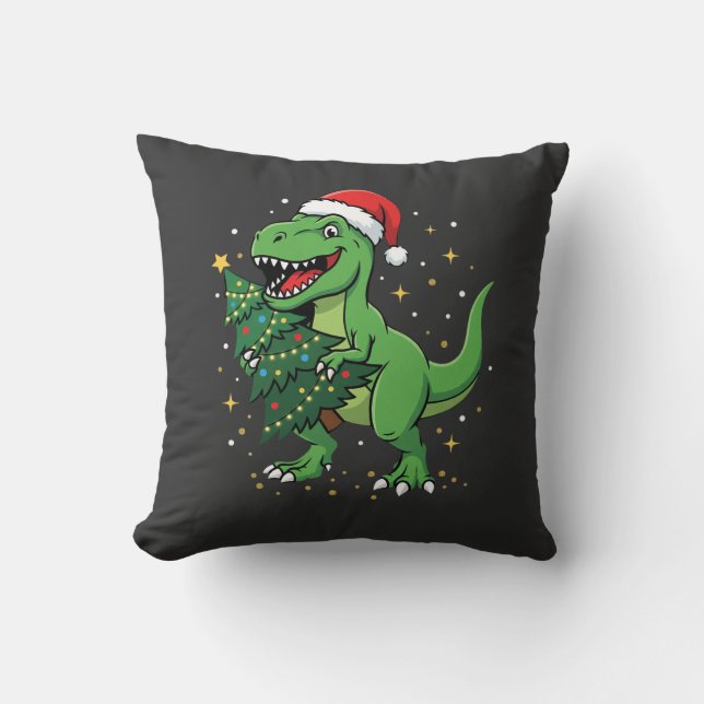 Coussin Dinosaure de Noël Santa T Rex (Recto)