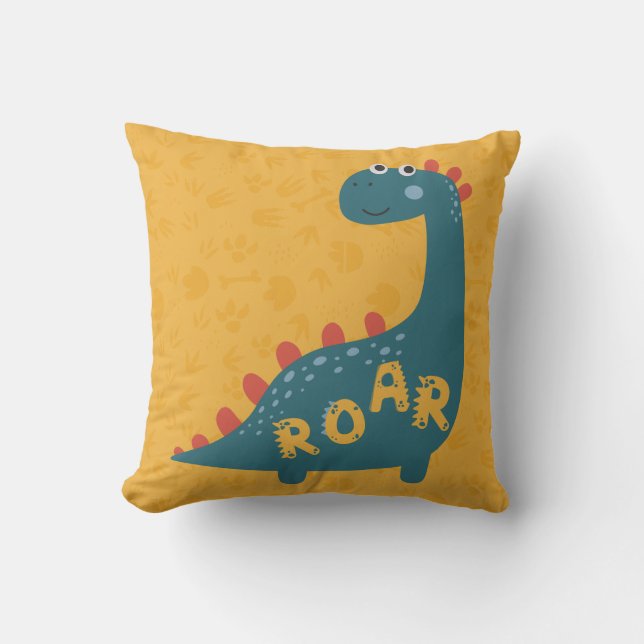 Coussin Dinosaure Dessin Jaune Roar Bleu Enfants Décor Cha (Recto)