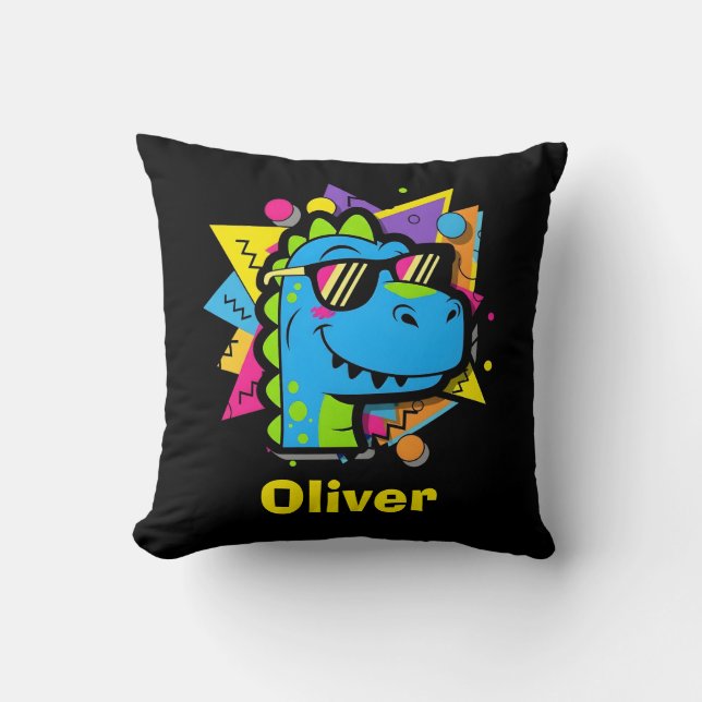 Coussin Dinosaure funky des années 90 avec lunettes de sol (Recto)