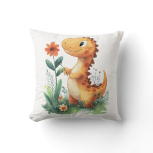 Dinosaure jaune mignon tenant une fleur