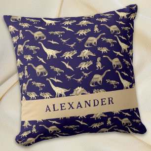 Coussin Dinosaure Mignon Nom Personnalisé Bleu