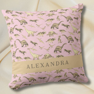 Coussin Dinosaure Mignon Nom Personnalisé Rose