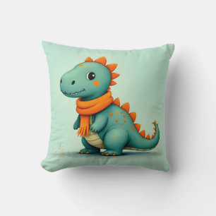 Coussin Dinosaure mignon portant une écusson orange