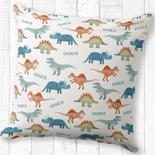 Coussin Dinosaure Nom personnalisé (Fun and unique personalized child's name dinosaur pillow for nursery or kid's room)