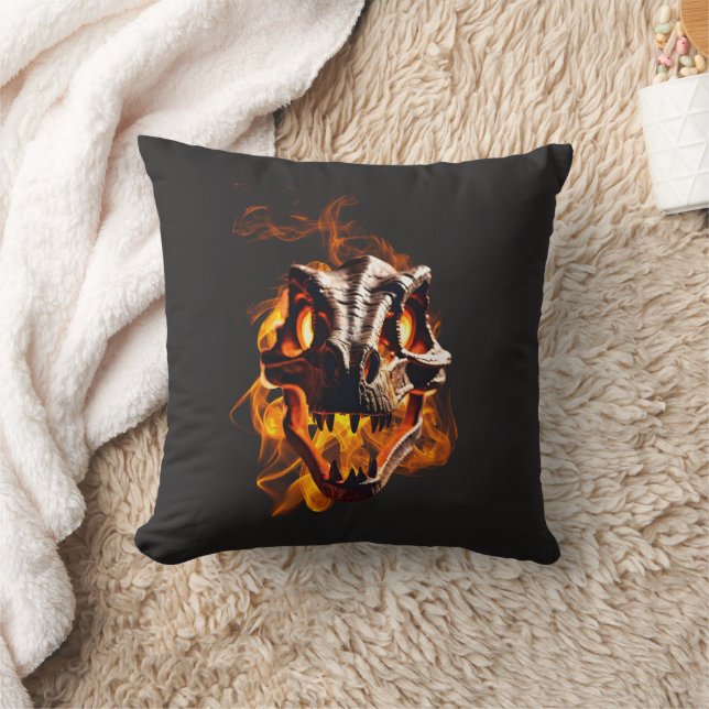 Coussin Dinosaure rétro mort brûlant le crâne en feu (Couverture)