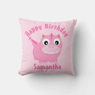 Coussin Dinosaure rose Fille Dinosaure Dessin Enfants Nom