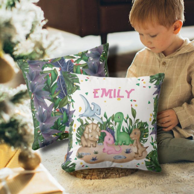 Coussin Dinosaure rustique vert Nom (Créateur téléchargé)