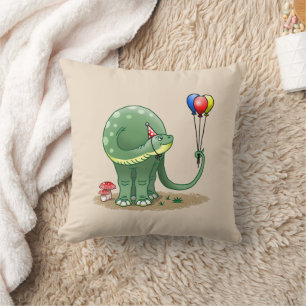 Coussin Dinosaure tenant des ballons