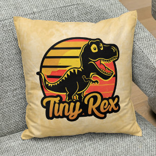 Coussin Dinosaure Trex Vintage Drôle au Coucher de Soleil