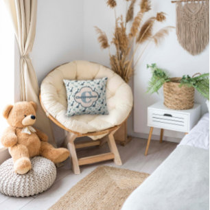 Coussin Dinosaure Vert Bleu mignon avec Monogramme et Nom