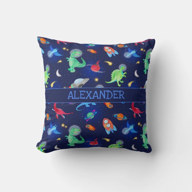 Coussin Dinosaures à l'aquarelle astronautes dans l'espace (Recto)