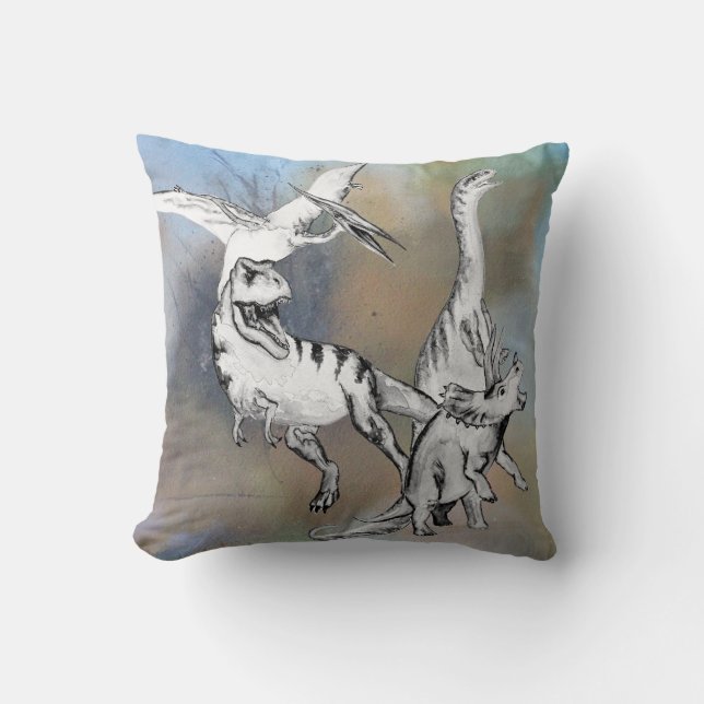 Coussin Dinosaures à l'aquarelle pour enfants (Recto)