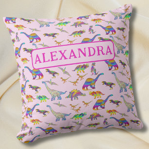 Coussin Dinosaures colorées Filles Personnalisées