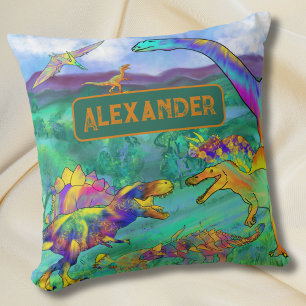 Coussin Dinosaures colorés Nom personnalisé
