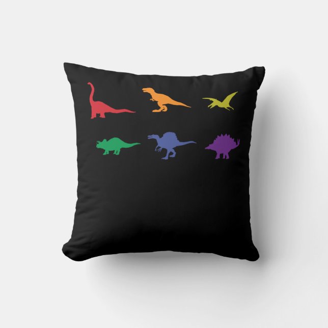 Coussin Dinosaures colorés T-rex Spinosaurus Stegosarus (Recto)