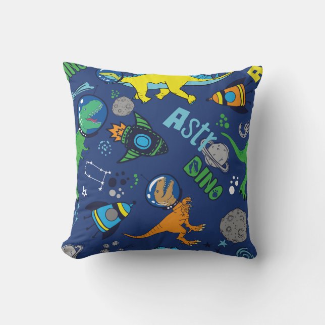 Coussin Dinosaures dans l'espace couleur dessinée à la mai (Recto)