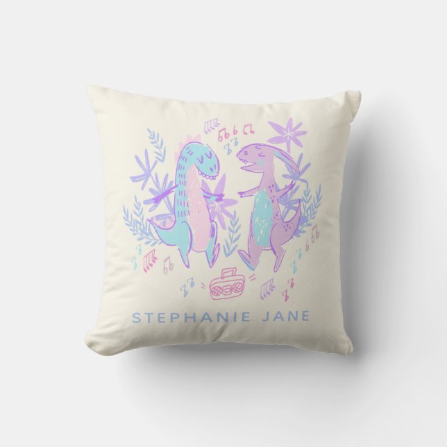 Coussin Dinosaures Danser Pastel Purple Bleu Personnalisé (Recto)