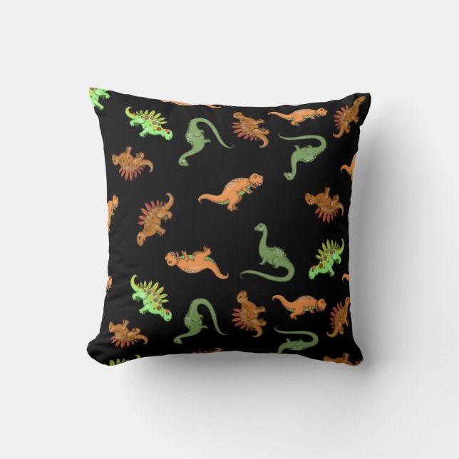 Coussin Dinosaures mignons sur fond noir (Recto)
