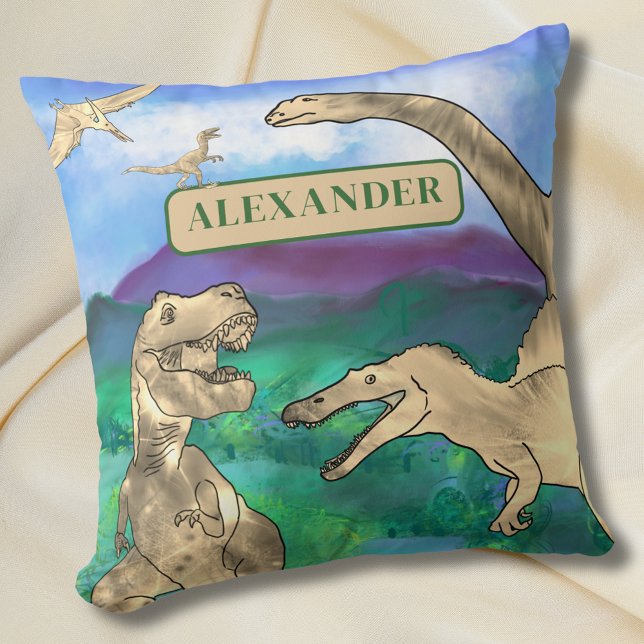 Coussin dinosaures personnalisés (Dinosaur personalized name pillow for boys. Fun dino kids bedroom home decor. T-Rex  velociraptor )