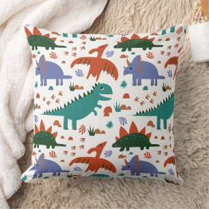 Coussin Dinosaures préhistoriques & Motif d'empreintes de