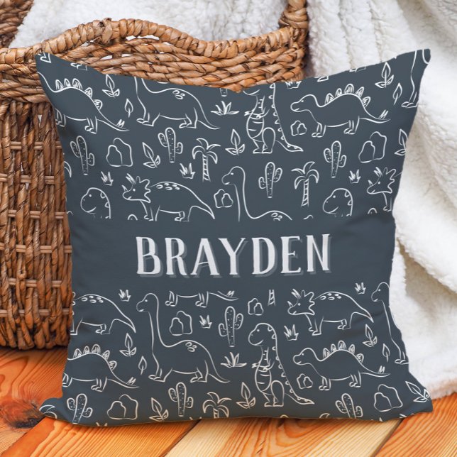 Coussin Dinosaurs Boy Name Dino Cute Jungle Dark Blue (Créateur téléchargé)
