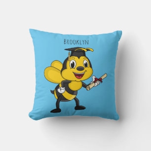 Coussin Diplômé d'abeille de dessin animé heureux