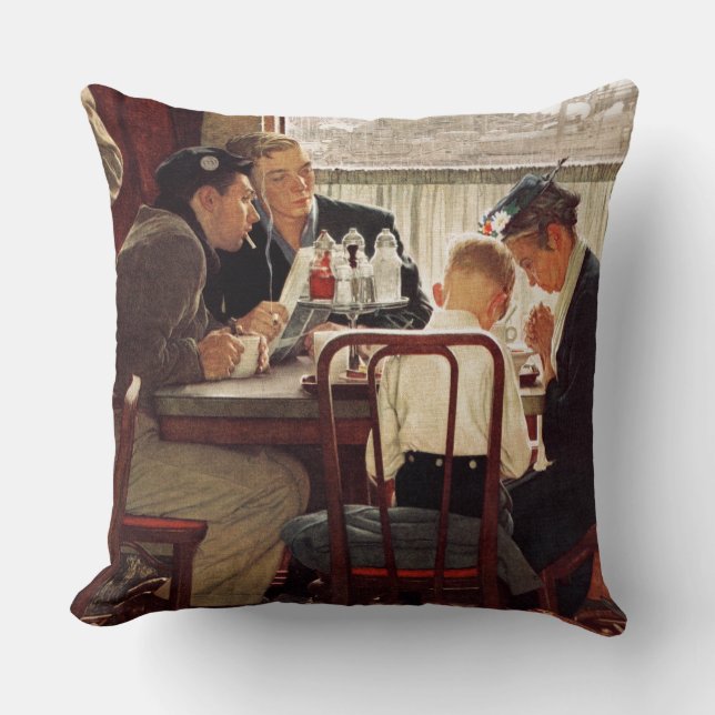 Coussin Dire grâce par Norman Rockwell (Recto)