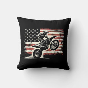 Coussin Dirt Bike American Flag Motocross Biker Vintage US