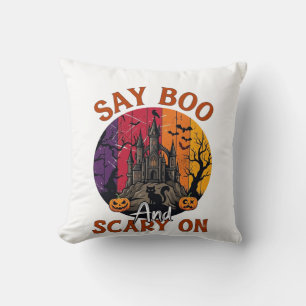 Coussin Dis Boo Halloween effrayant Maison hantée Chat noi
