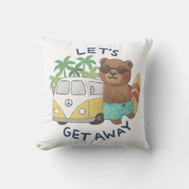 Coussin Disons : Teddy Bear & Van Vintage Dessin (Recto)