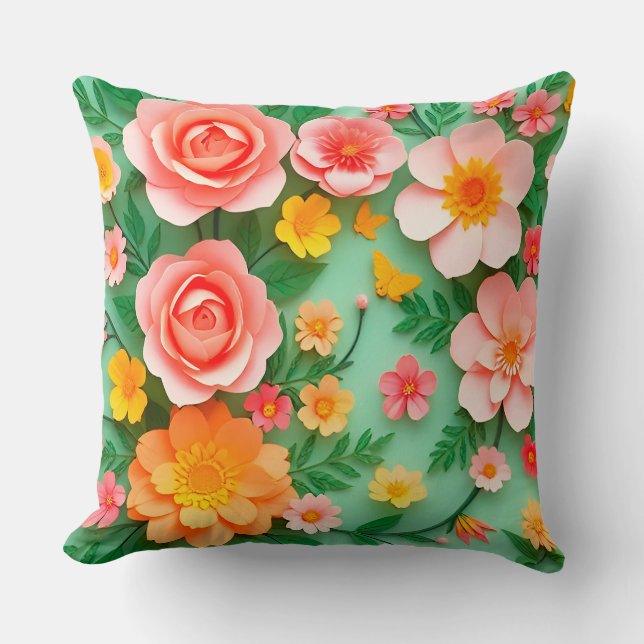 Coussin Disposition de fleurs en papier coloré (Recto)