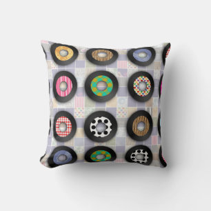 Coussin Disques vinyles illustrés de musique rétro mignonn