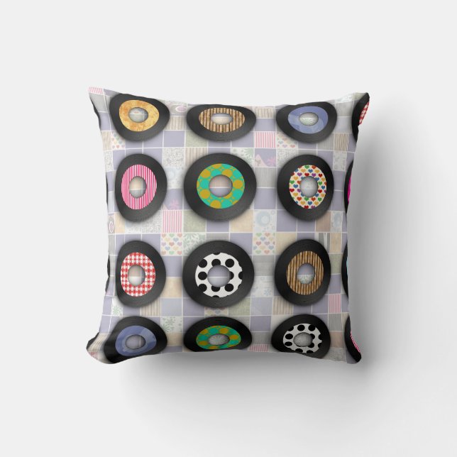 Coussin Disques vinyles illustrés de musique rétro mignonn (Recto)
