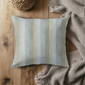 Coussin Distressed Blue Gray Beige Modern Farmhouse Stripe