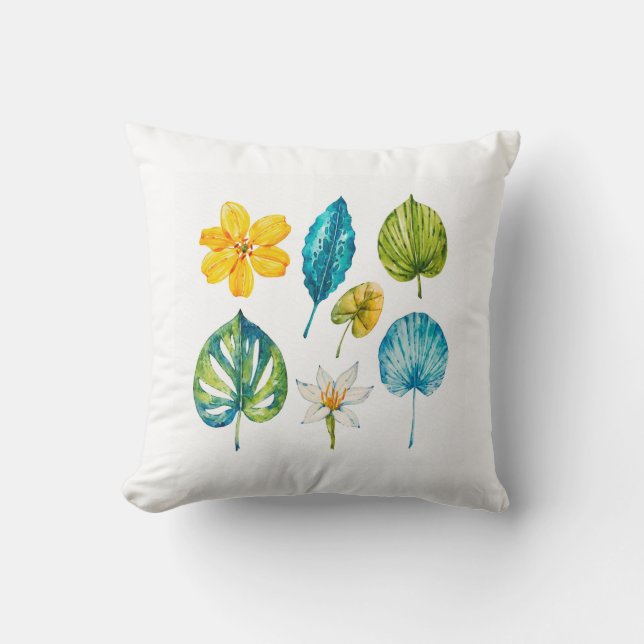 Coussin Diverses fleurs tropicales feuilles (Recto)