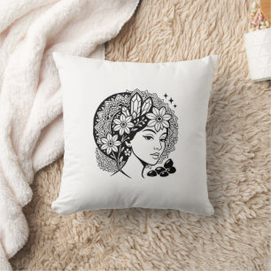 Coussin Divine Feminine Mandala Art Floral Crystal Goddess
