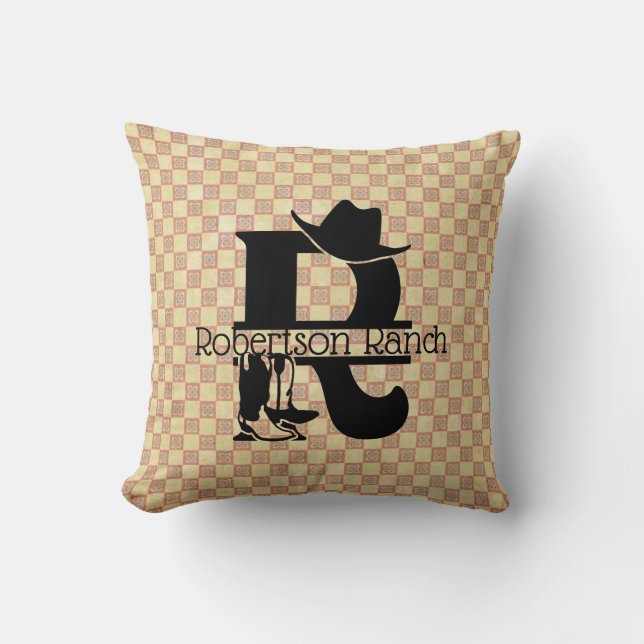 Coussin Diviser le monogramme de cowboy 'R' (Recto)