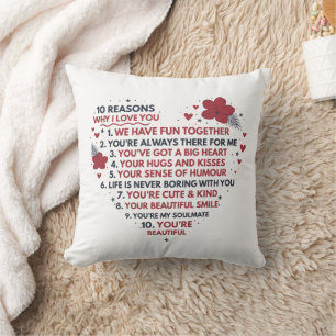 Coussin dix raisons pour lesquelles je t'aime Poème Annive
