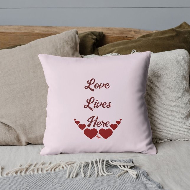 Coussin DIY Élégant Script Cœur Rouge Saint-Valentin Rose (Créateur téléchargé)