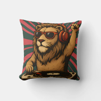 Coussin DJ Lion – Musique d'art de style rétro cool