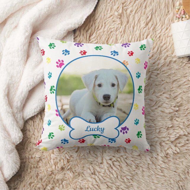 Coussin do-it-yourself Chien Photo Cercle Nom Os Empreinte (Couverture)