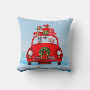 Coussin Doberman avec le Père Noël en voiture
