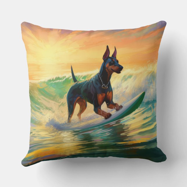 Coussin Doberman Beach Surf Peinture (Verso)