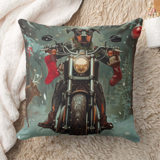 Coussin Doberman Chien équitation Moto Noël (Couverture)