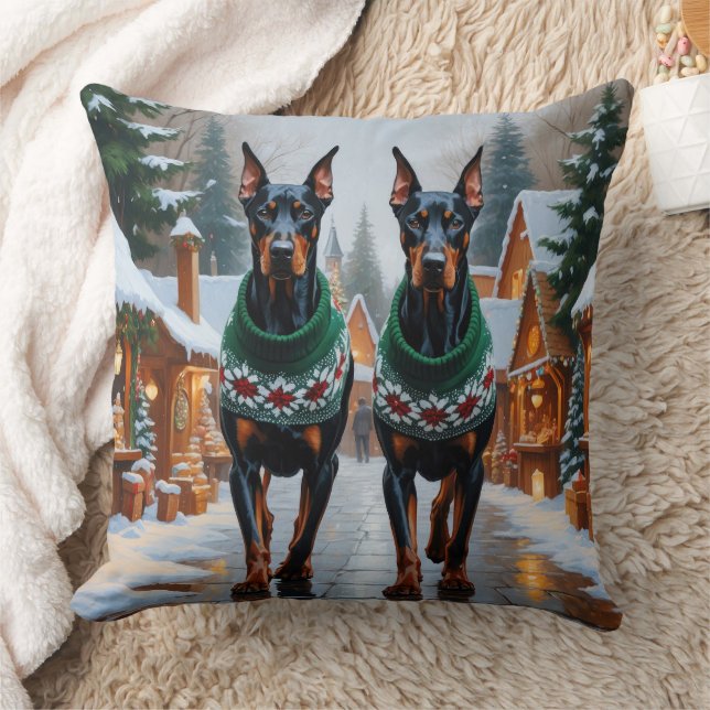 Coussin Doberman Dogs Christmas Snow Holiday  (Couverture)