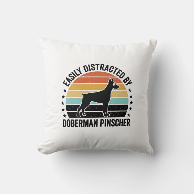 Coussin Doberman Pinscher Graphique Vintage Coucher de Sol (Recto)
