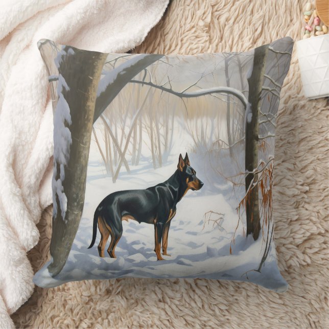 Coussin Doberman Pinscher Laisser Neige Noël (Couverture)