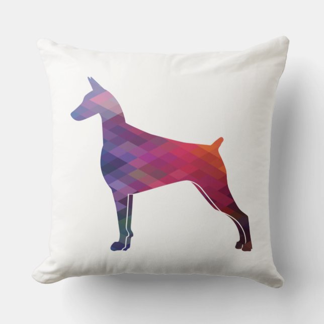 Coussin Doberman Pinscher Motif géométrique violet (Recto)